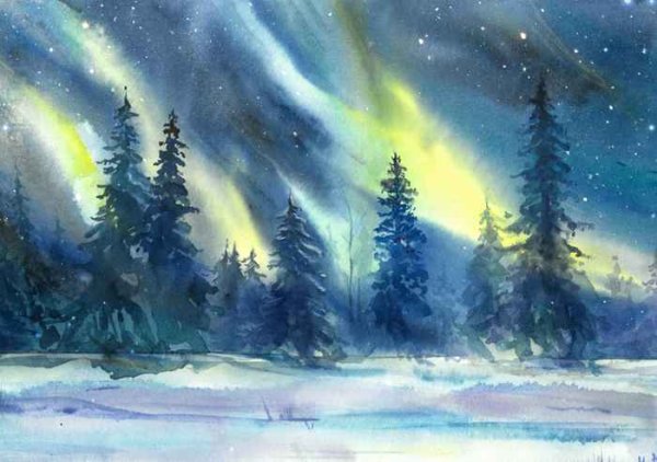 Правополушарное рисование Северное сияние для детей