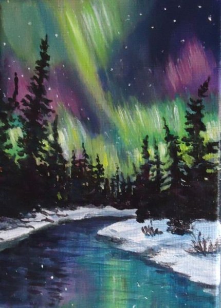 Правополушарное рисование Пингвин Северное сияние