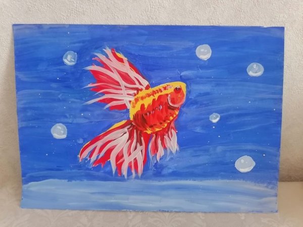 Золотая рыбка гуашью для детей