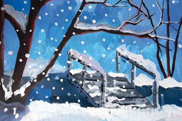 Зимний пейзаж гуашью для детей 6-7 лет