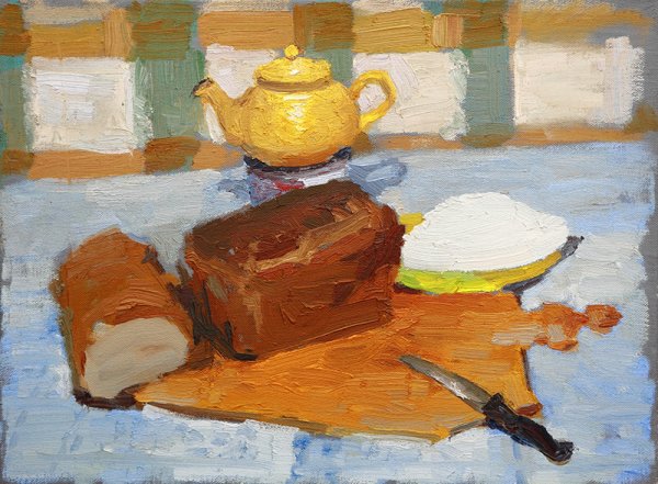 Акварельная живопись натюрморт с хлебом