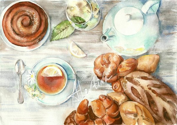 Булочки акварелью