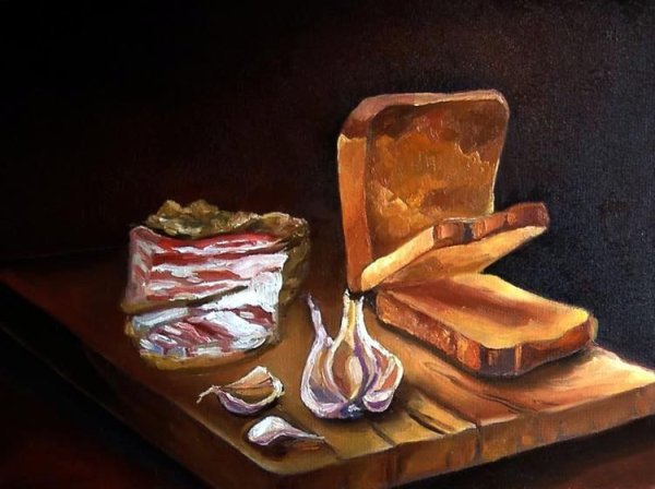 Натюрморт с салом и хлебом