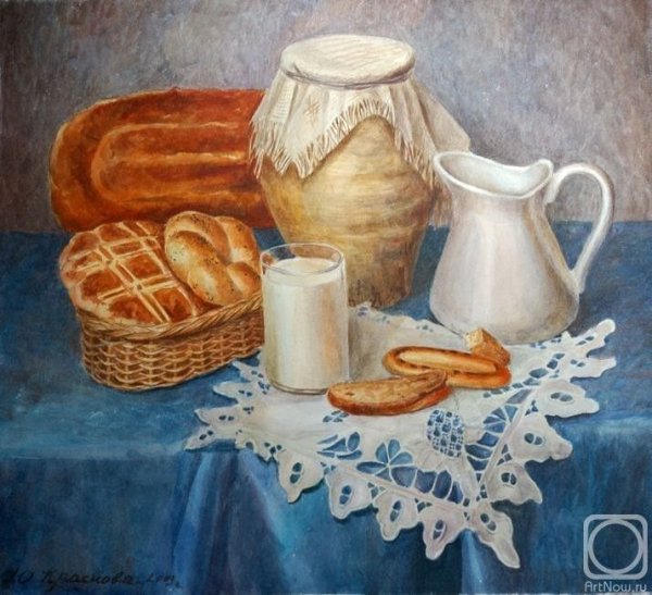 Натюрморт с молоком и хлебом