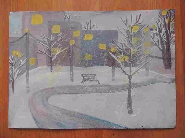 Пейзаж зимний гуашью в старшей группе