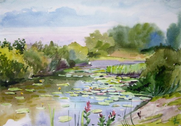 Пленэр акварелью река