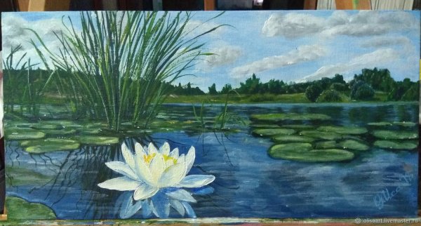 Рисуем озеро с камышами красками