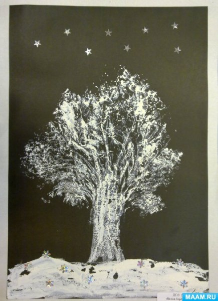 Пейзаж белой гуашью