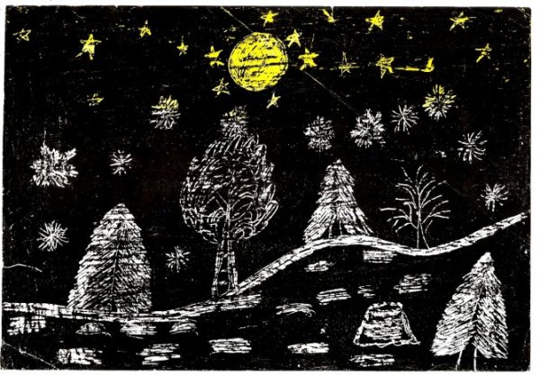 Зимняя ночь граттаж