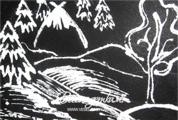 Рисование солью и клеем ПВА зима