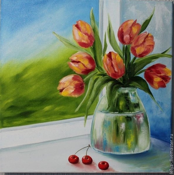 Рисование тюльпаны в вазе