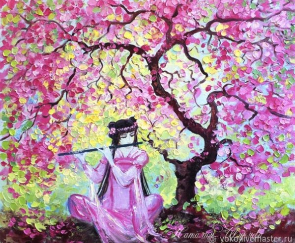 Цветущая Сакура живопись