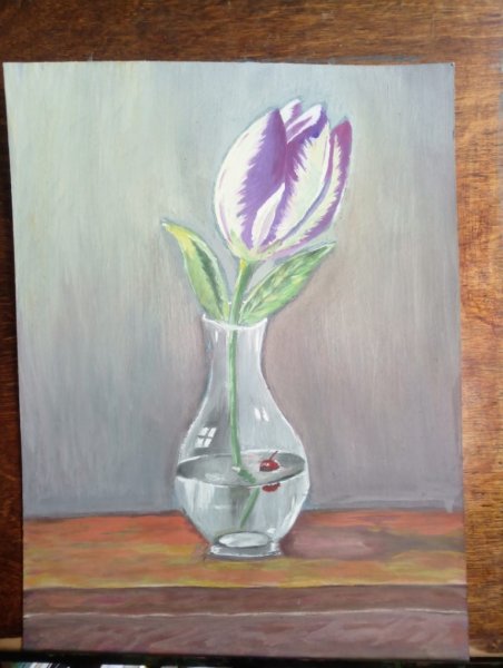 Тюльпаны в вазе акварелью