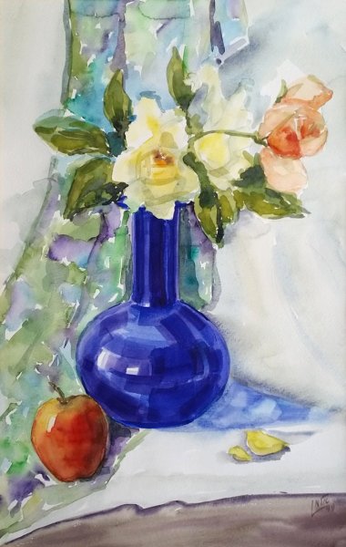 Цветы в вазе гуашью