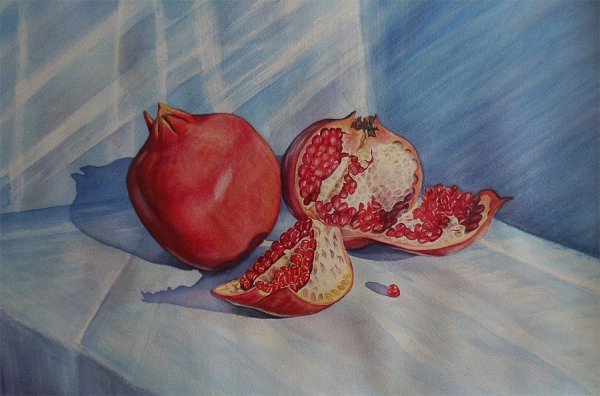 Натюрморт с гранатом акварель