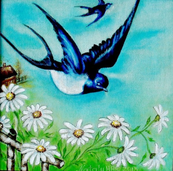 Ласточка гуашью