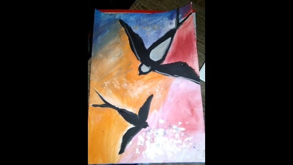 Ласточка гуашью