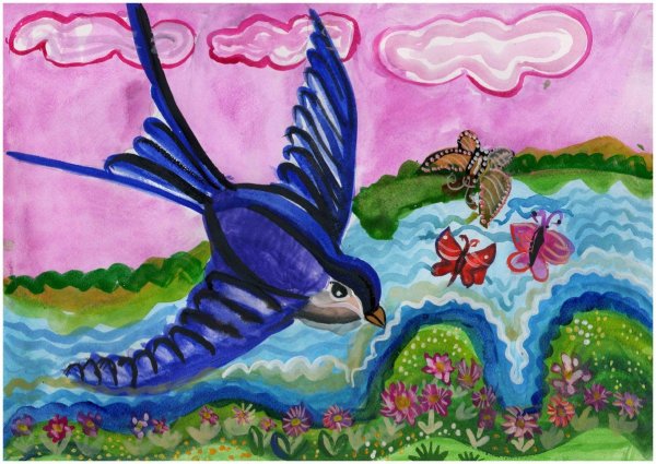 Ласточка гуашью