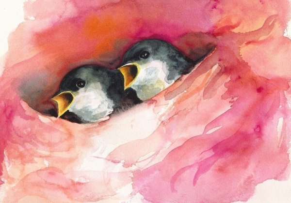 Ласточка акварель