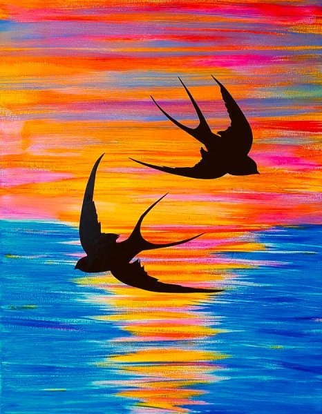 Ласточка акварель