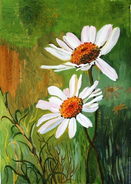 Рисование ромашек гуашью