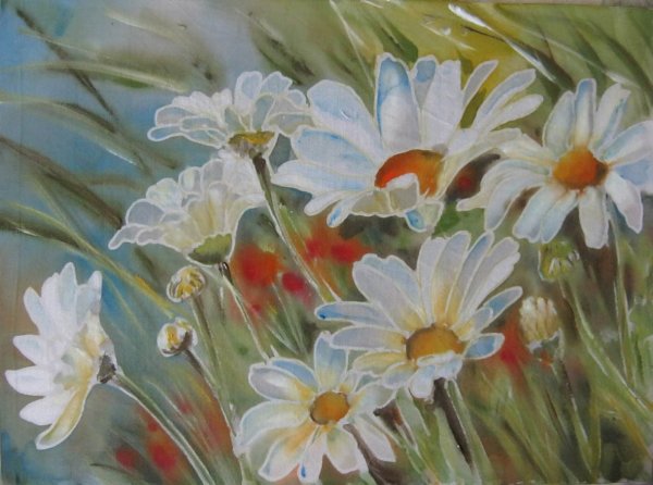 Рисование ромашек гуашью