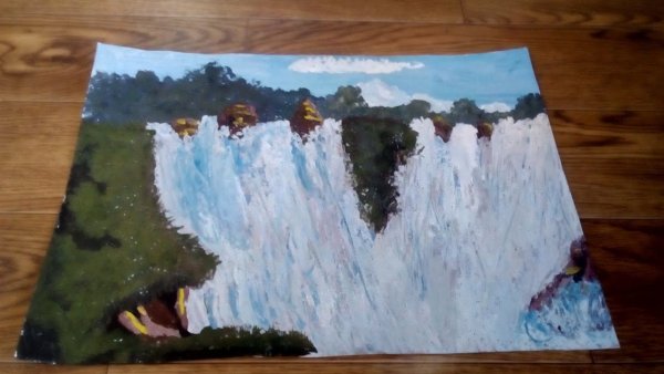 Рисование водопада гуашью