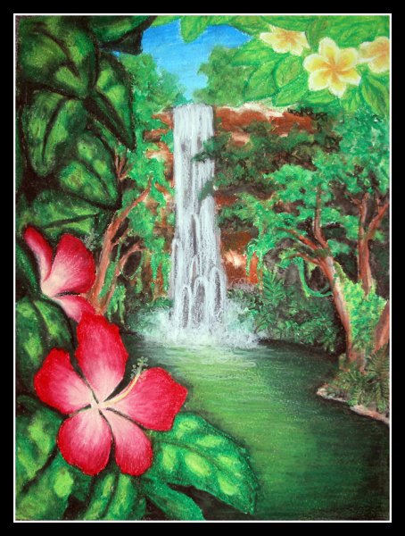 Водопад цветными карандашами