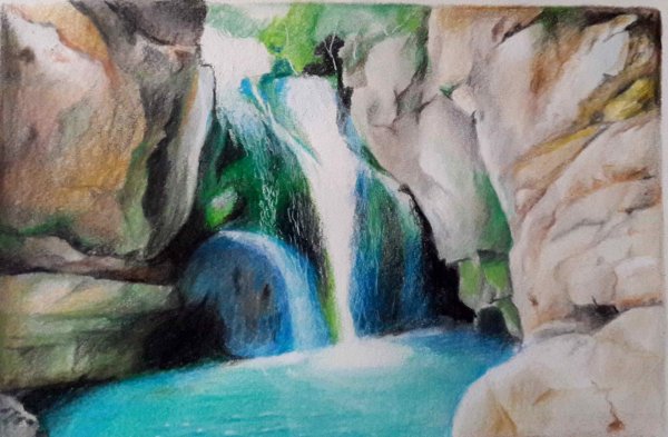 Рисование сухая пастель водопад