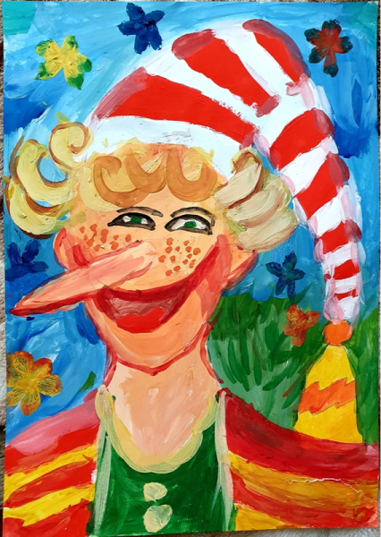 Буратино рисунок детский