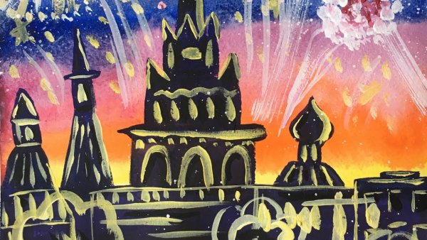 Фейерверк акварель