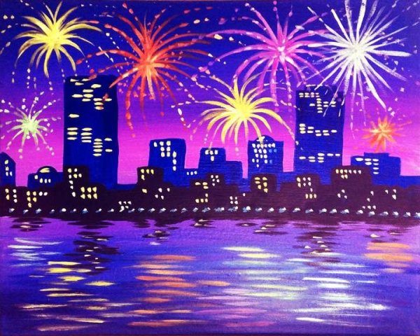 Салют акриловыми красками