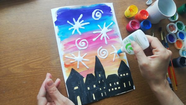 Новогодний салют рисунок детский