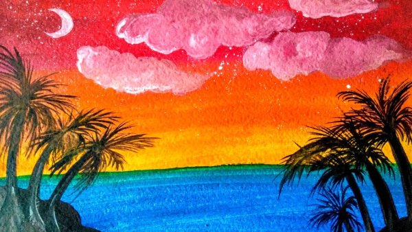 Рисуем пальмы гуашью