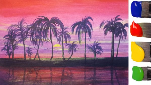 Нарисованный пейзаж пляжа