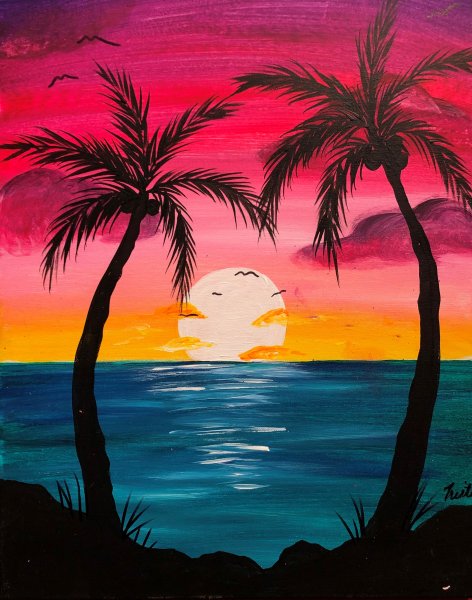 Картина пальмы на закате