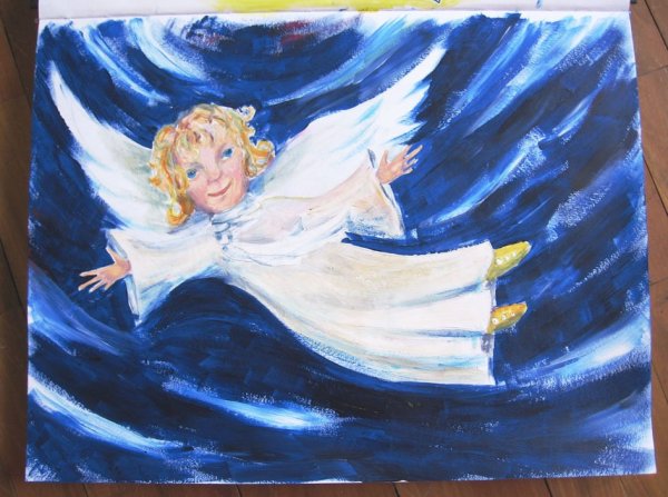 Рождественский ангел гуашью