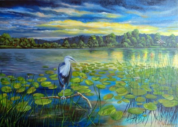 Журавли в камышах живопись