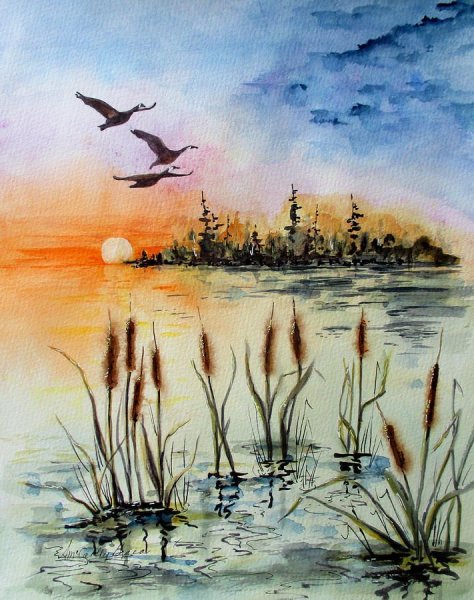 Пейзаж акварелью