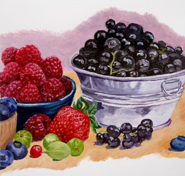 Рисунки гуашью фрукты ягоды