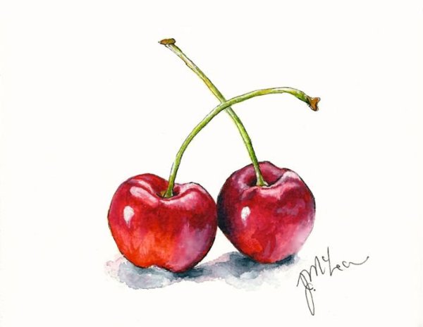 Клубника акварелью