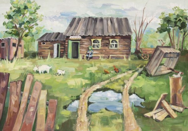 Деревенский домик рисунок