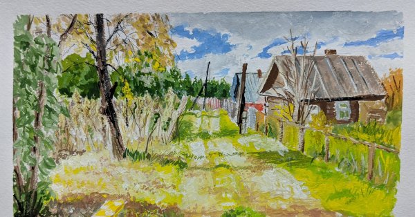 Сельский пейзаж красками