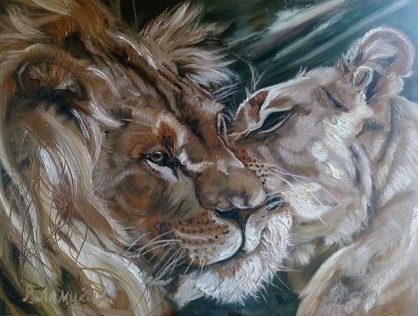 Лев и львица акрилом