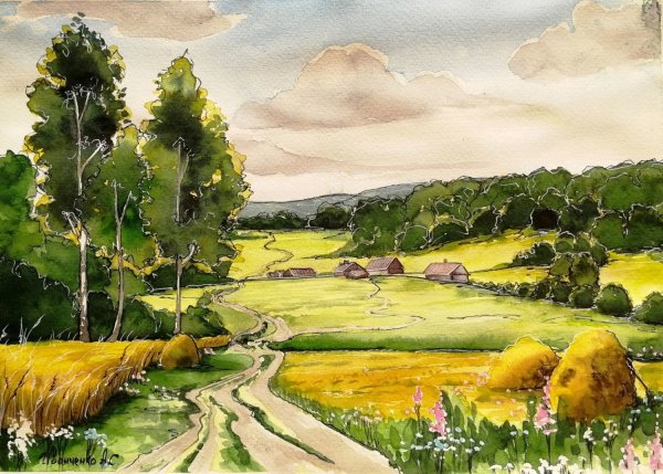 Пейзаж акварелью