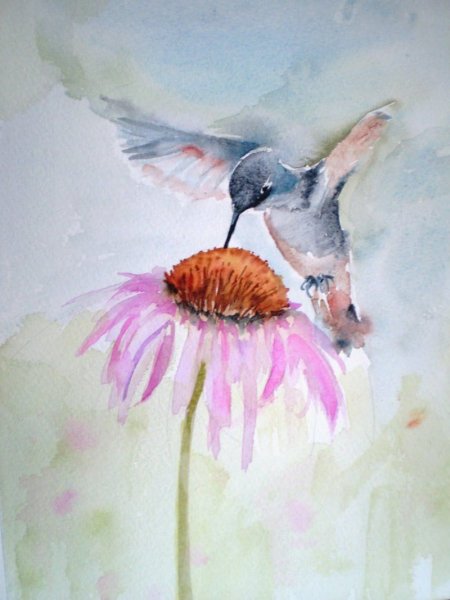 Акварельная живопись птицы и цветы