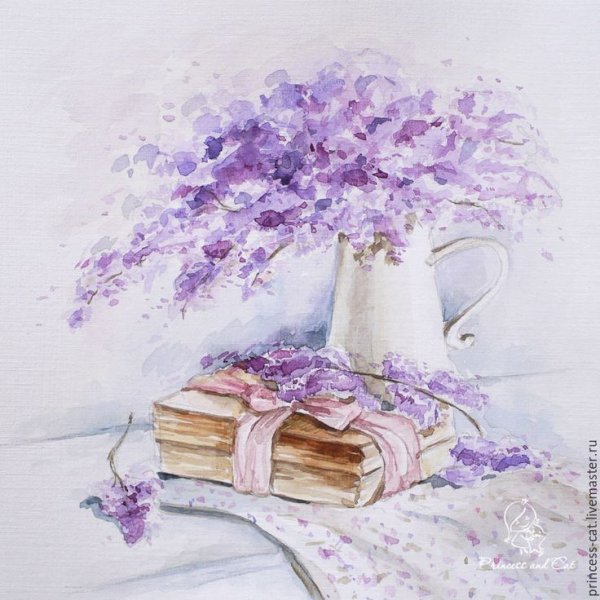 Натюрморт в сиреневых тонах живопись