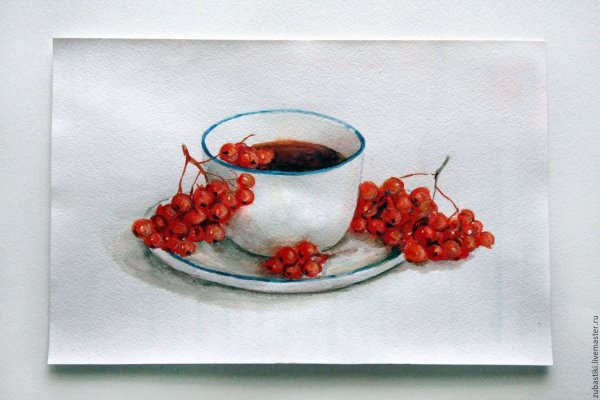 Ветка рябины в вазе акварель