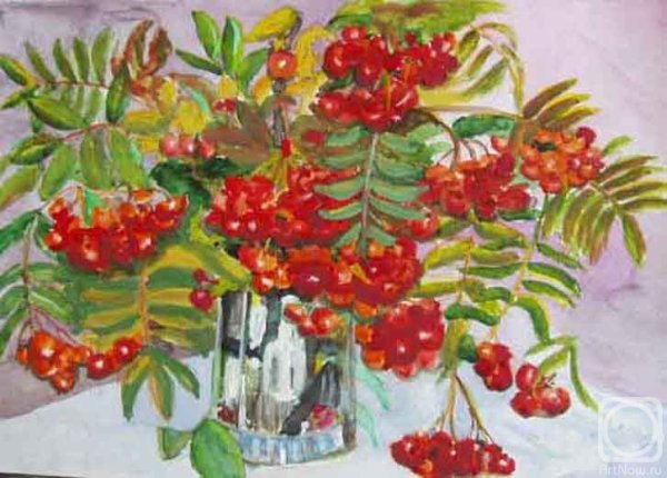 Рисование ветка рябины в вазе