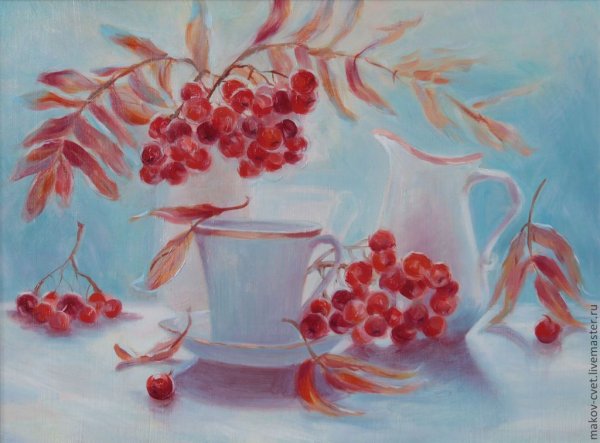 Натюрморт с рябиной живопись акварелью